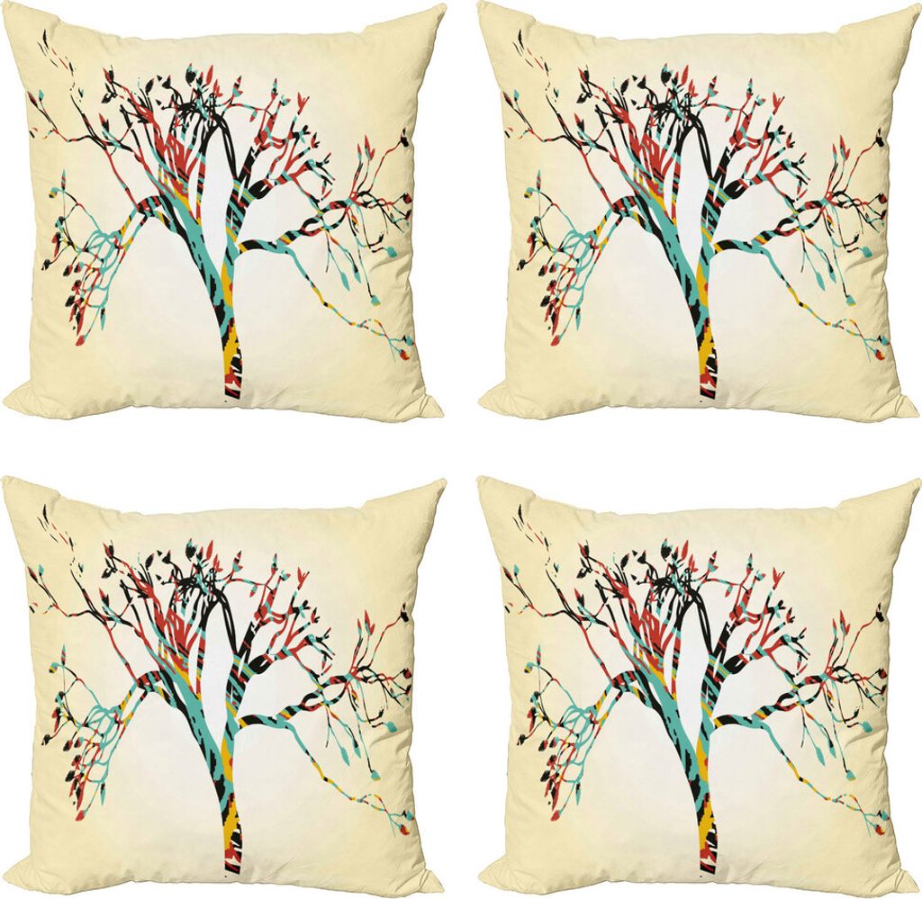 ABAKUHAUS Modern Kissenbezug Set (4 Stück), Abstrakte bunte Baum, Moderner Doppelseitiger Digitaldruck, 60 cm x 60 cm, Mehrfarbig