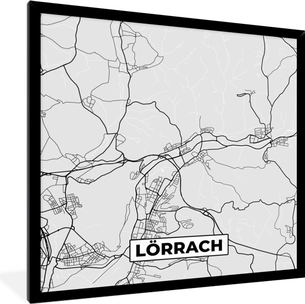 MuchoWow Gerahmtes Poster Karte - Deutschland - Lörrach - Karte - Stadtplan 40x40 cm - Poster mit Schwarzem Bilderrahmen Wandposter Rahmen Foto ...