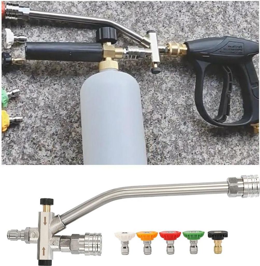 Schaumkanonen-Doppelanschluss-Zubehör, Hochdruckreiniger-Doppelspitzenaufsatz mit 5 Sprühdüsen für Seifenkanone, 1/4-Zoll-Schnellanschluss