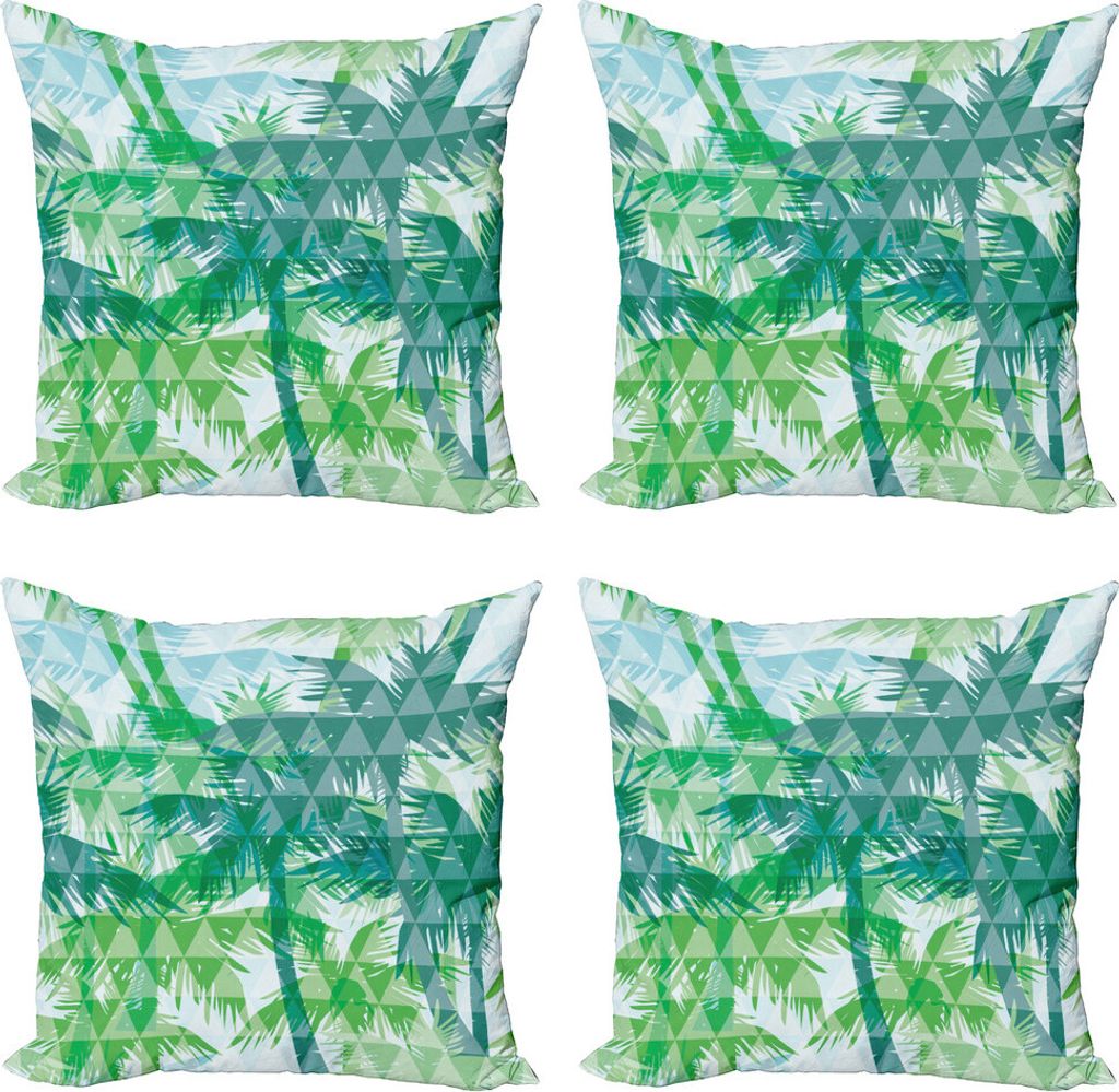 ABAKUHAUS Geometrischer Wald Kissenbezug Set (4 Stück), exotische Hawaii, Moderner Doppelseitiger Digitaldruck, 40 cm x 40 cm, Jade Green Sea Grün