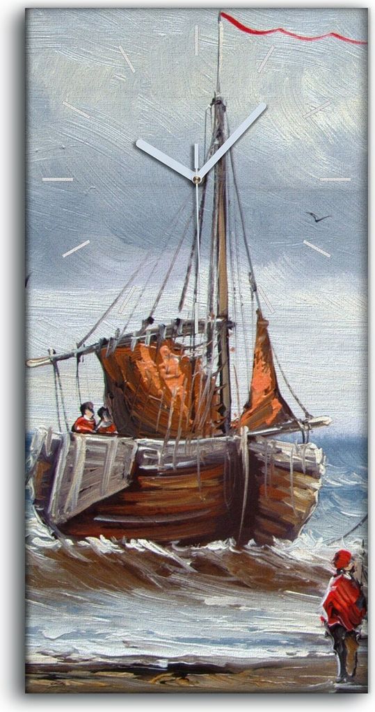 Wandbild Leinwand Bilder Wanduhr 30x60 Gemälde Ozean Meer Schiff Wolken Soldaten - weiße Hände