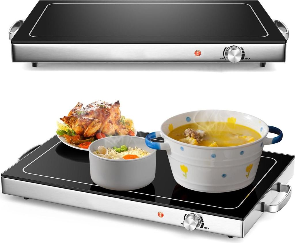 Warmhalteplatte 50°C-120°C Temperaturregler, Teller Wärmer 56 × 36cm, Buffet Wärmer aus Edelstahl, Speisewärmer 300W