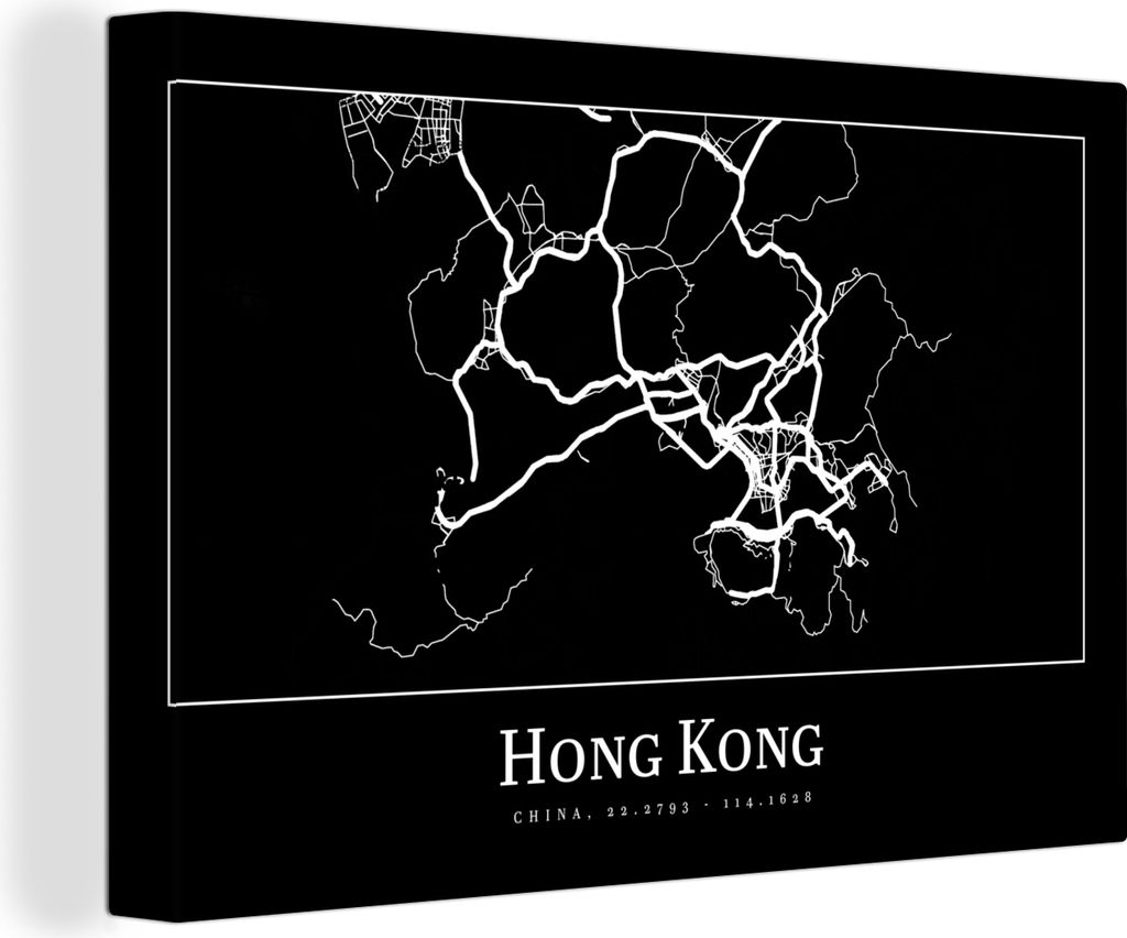 OneMillionCanvasses - Leinwandbilder - 140x90 cm, Hongkong - Karte - Stadtplan - Routenbeschreibung, Wandbilder Kunstdruck Wanddekoration - Foto ...