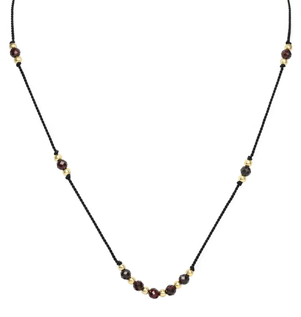 Collier cordon perles de grenat HE21K3G-BK - Bijou artisanal élégant