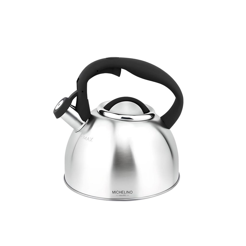 MICHELINO 2,5L Edelstahl Flötenkessel Teekessel Kessel SILBER Griff:Schwarz11406