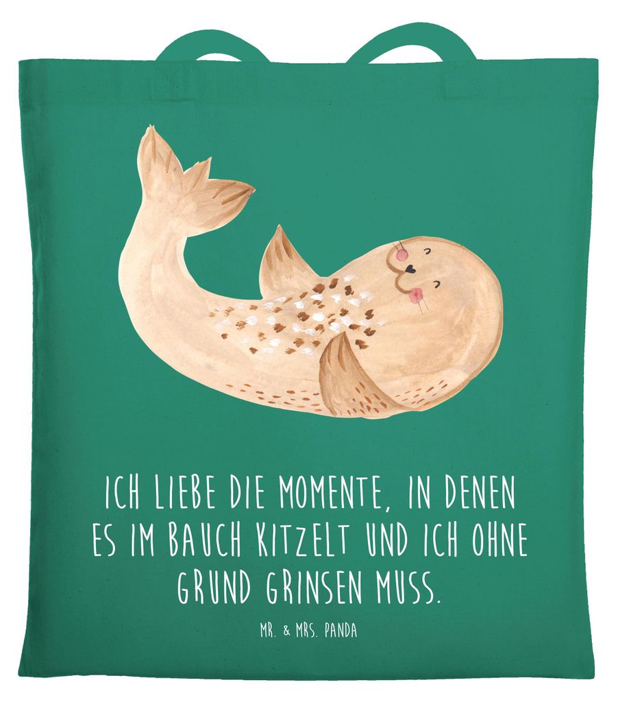Mr. & Mrs. Panda Tote Bag Robbe Liegen - Mint - Geschenk, Schultasche, Strand, Tasche, Jutebeutel, Robben, Lustige Sprüche, Ostsee, Freude, Shoppi...