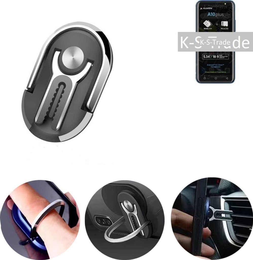 K-S-Trade 3in1 Smartphone-Ring Handy-Ring kompatibel mit Blackberry Key 2 LE Fingerhalterung Handyring Tischständer Lüftungsgitter-Halterung Tisch