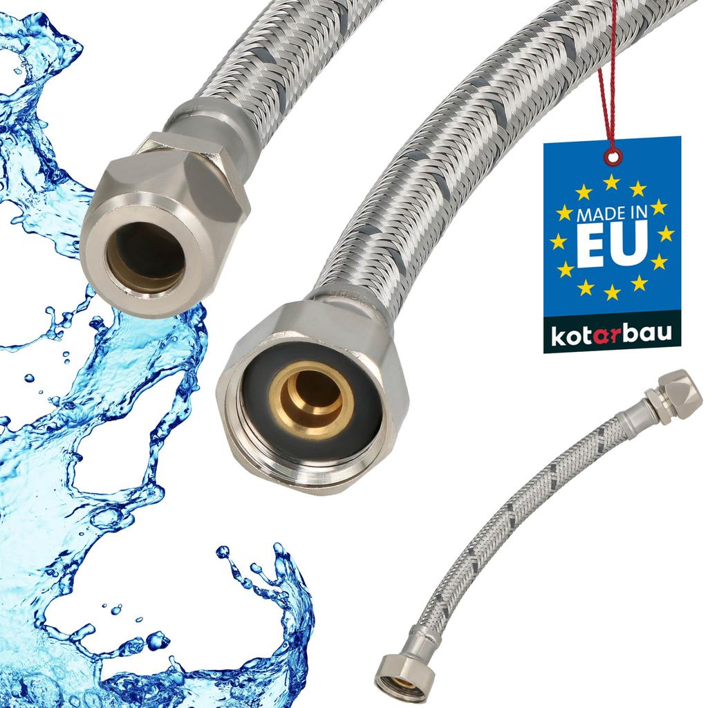 KOTARBAU Flexschlauch Wasserschlauch 20cm Panzerschlauch 1/2“x3/8“ ÜM x Quetsch Anschlussschlauch für Armatur & Sanitär Schlauch Für Wass...