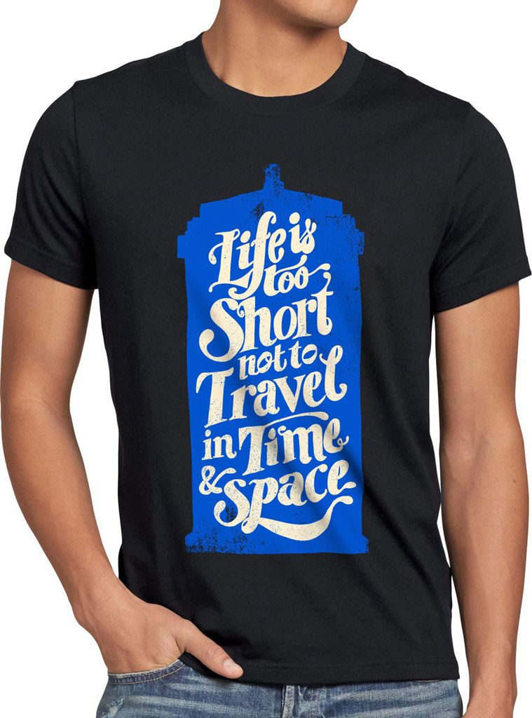 style3 Time Travel Project T-Shirt Herren zeitreise serie polizei notrufzelle, Größe:4XL, Farbe:Schwarz