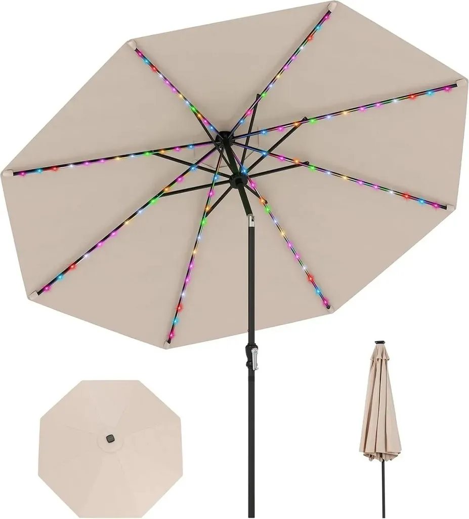 Parasol Solaire Jaune Clair avec LED - Protection UV pour Terrasse