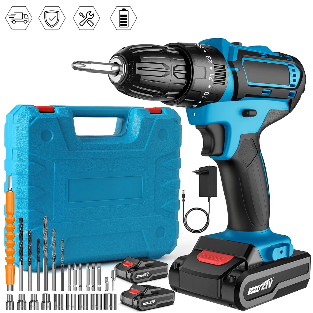 Perceuse Électrique Mandrin Sans Clé Vitesse Variable 2 Batteries 20V