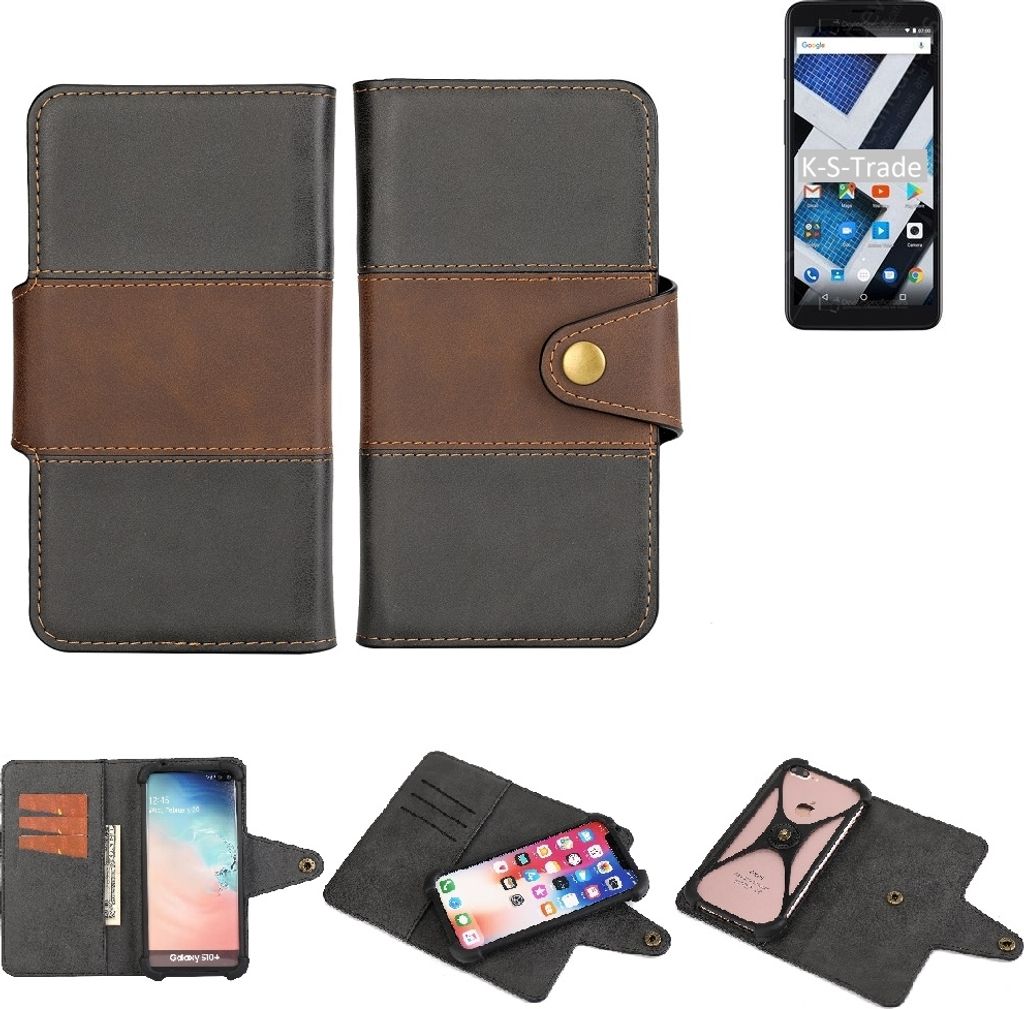 K-S-Trade Handyhülle Schutzhülle Hülle Bookstyle Wallet-Case kompatibel mit Archos Core 55S Ultra Bumper Rundumschutz schwarz-braun 1x