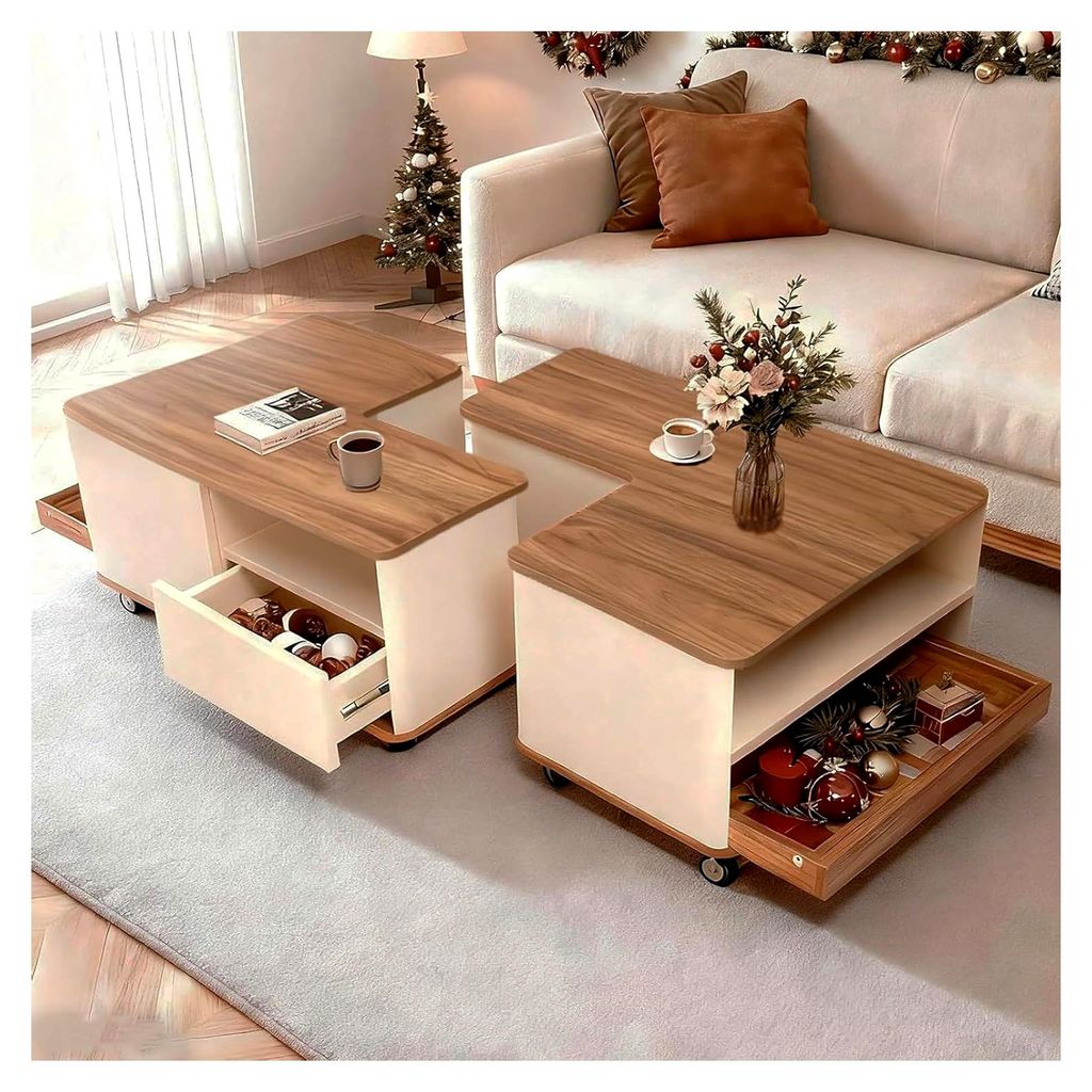 Couchtisch aus Holz mit Schublade und 8 Feststellbaren Rollen