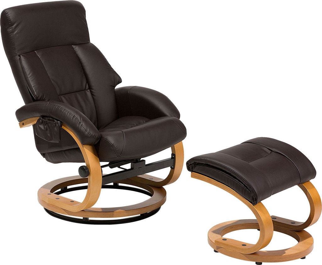 BELIANI Massagesessel Dunkelbraun Kunstleder mit Fußhocker Heizfunktion Timer Liegeoption Büro Arbeitszimmer Fernsehsessel Polstersessel