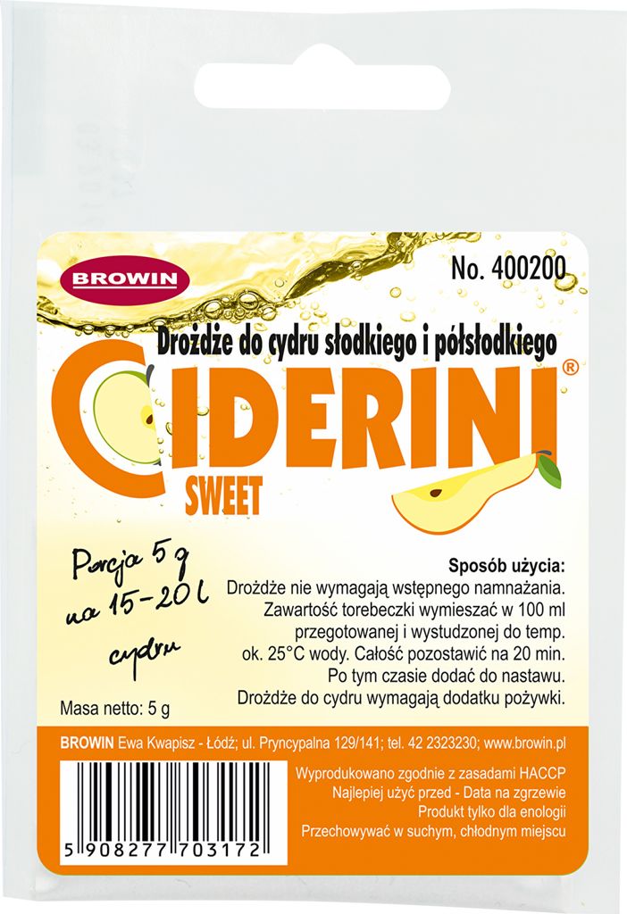 Hefe für Apfelwein – Ciderini SWEET 5g/20L - Apfelwein Hefe, Cider Hefe