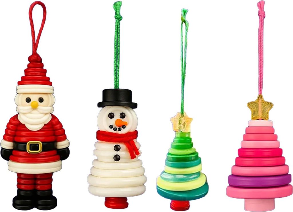 4-teiliges Schneemann-Ornament-Set, Weihnachtsmann-Schneemann-Anhänger in Weihnachtsbaumform mit Umhängeband, Partydekoration