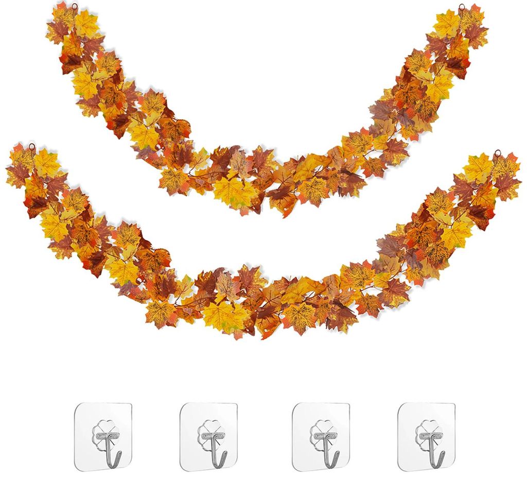 2 künstliche Ahornblattgirlanden, 178 cm lang, hängende Zierpflanzen aus Kunststoff-Ahornblättern, Partydekoration, künstliche Pflanzen für Zu...
