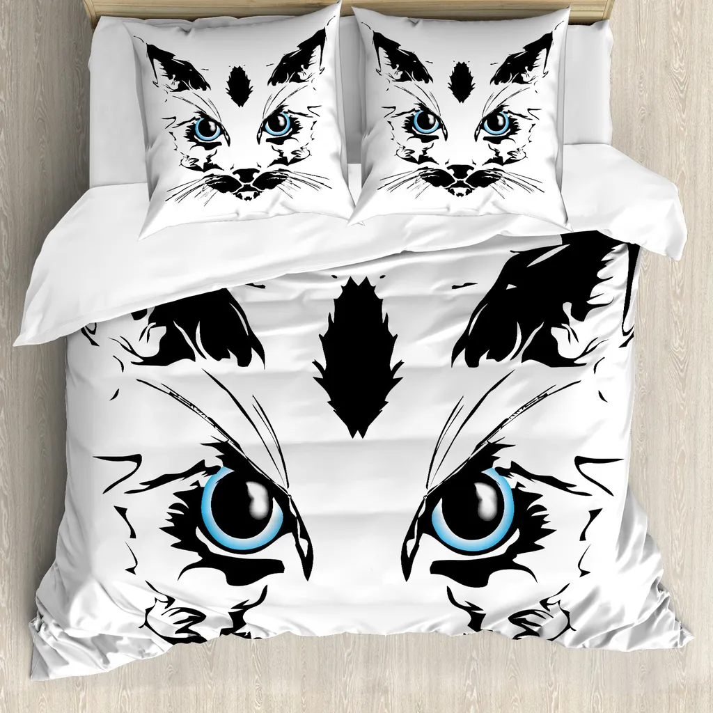 Ensemble de housse de couette chat ABAKUHAUS 2 personnes avec taies