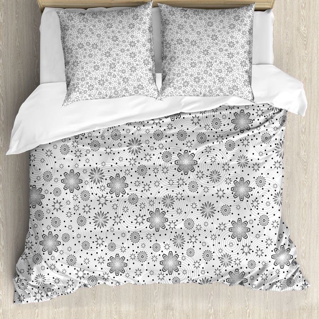 ABAKUHAUS Grau Bettbezug, Rotary runde Ringe Dots, Milbensicher Allergiker geeignet mit Kissenbezügen, 155 cm x 220 cm - 80 x 80 cm, Weiß