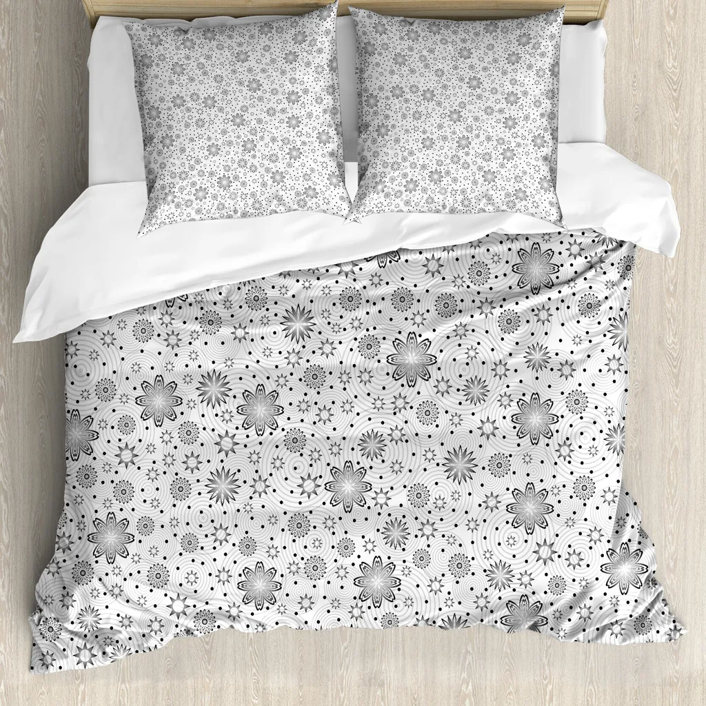 ABAKUHAUS Copripiumino grigio, Rotary anelli rotondi Dots, antiacaro, adatto a chi soffre di allergie, con federe, 155 cm x 220 cm - 80 x 80 cm, bianco