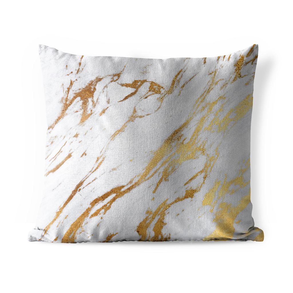 MuchoWow Outdoor Kissen - Marmor - Muster - Weiß - Gold - 45x45 cm - Wetterfest - Lounge Kissen - Fotokissen - Dekoratives Kissen