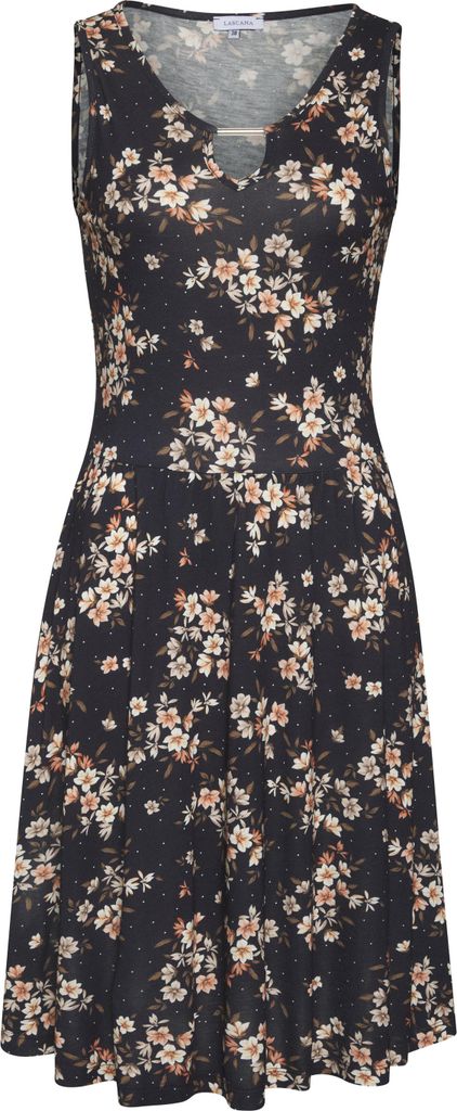 LASCANA Jerseykleid marine-koralle bedruckt Größe 42