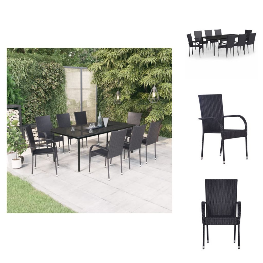 vidaXL 9-tlg. Garten-Essgruppe Schwarz - Gartenmöbel-Sets