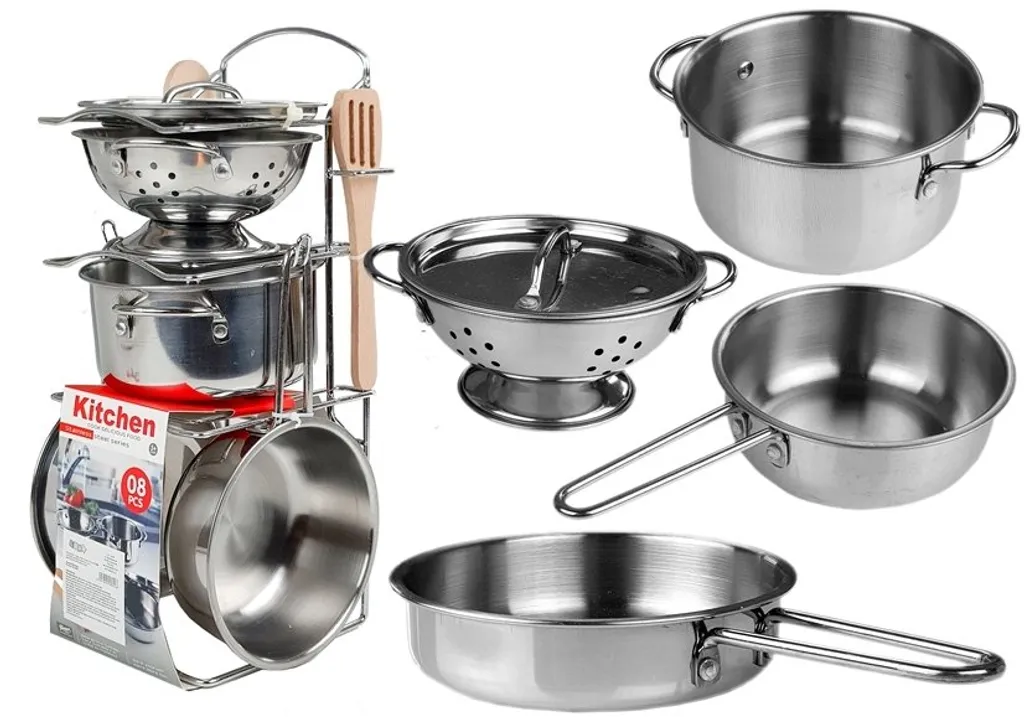 Batterie de cuisine miniature inox 8 pièces - Dinette réaliste enfant