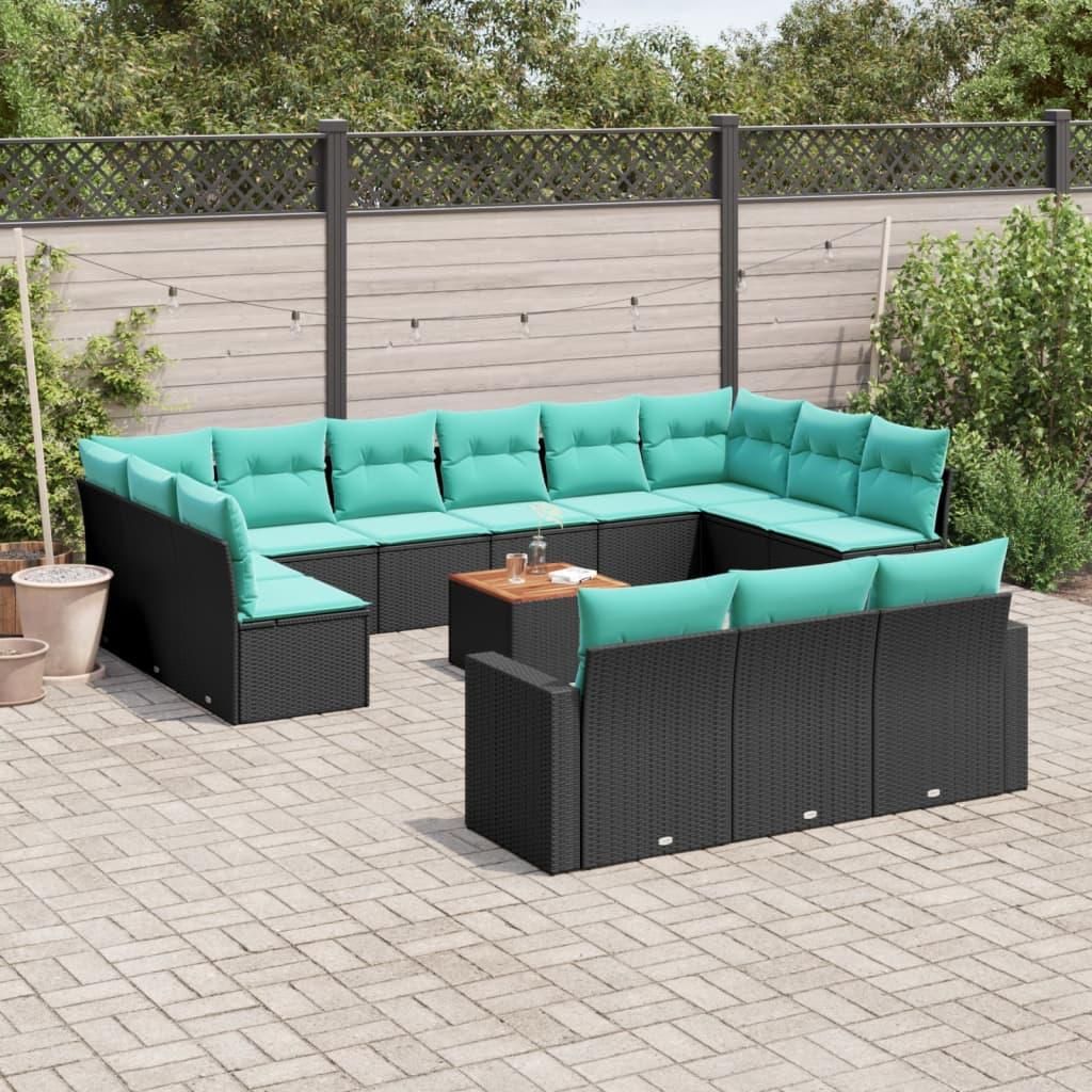 Maison Exclusive - 14-tlg. Garten-Sofagarnitur mit Kissen Schwarz Poly Rattan