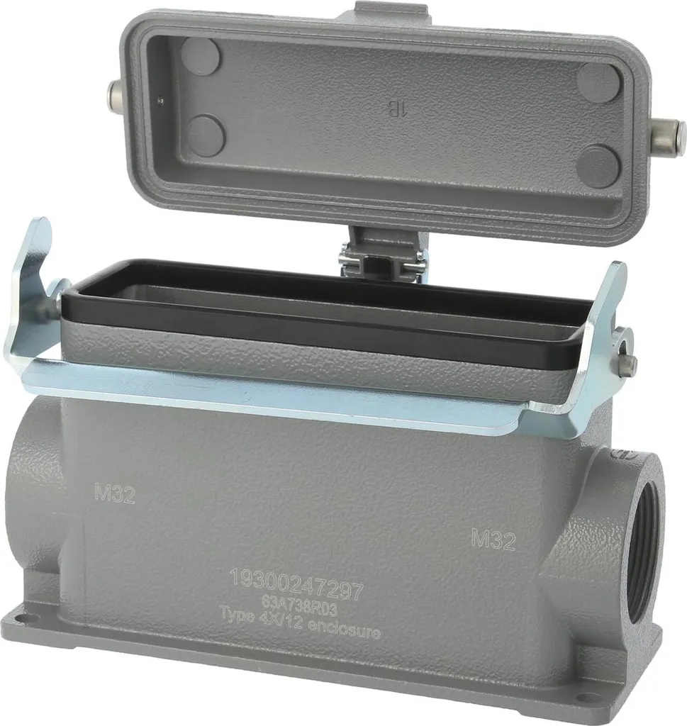HARTING Han 24B Base alta, 2xM25 uscita cavo laterale, con 1 staffa longitudinale con cappuccio protettivo in metallo - 1 pezzo