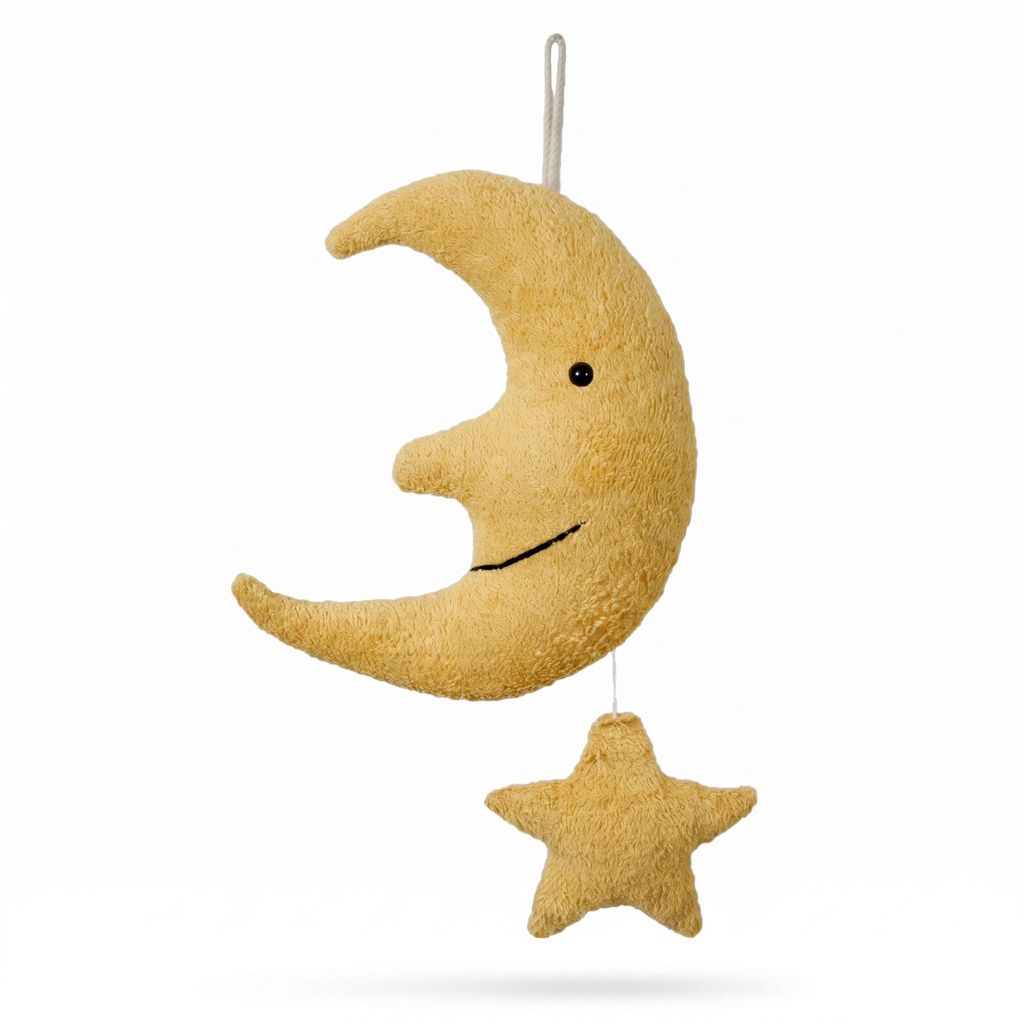 Efie Baby Spieluhr Mond mit Stern – Melodie Schlaf Kindchen schlaf, Kuschelspieluhr aus kbA Baumwolle, Germany