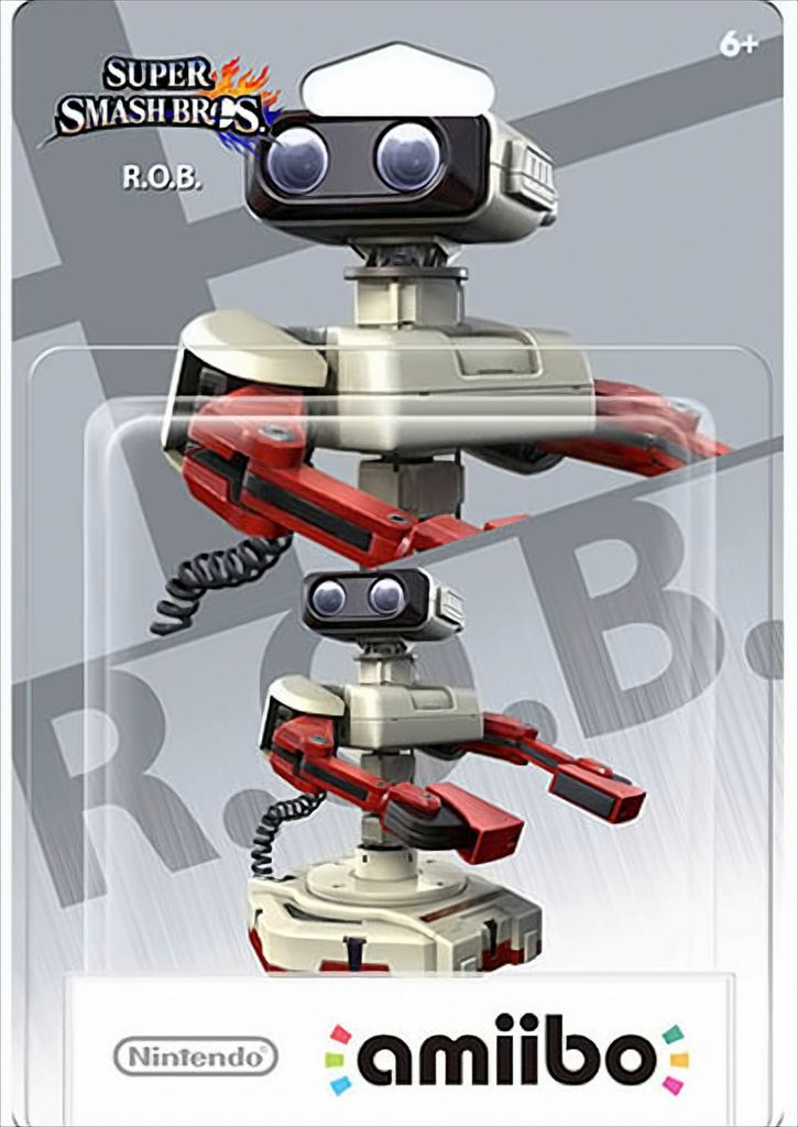A R.O.B. amiibo figure in its retail packaging.