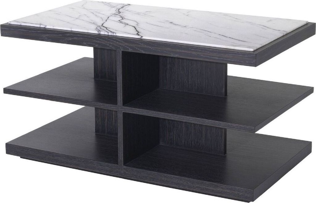 Casa Padrino Luxus Beistelltisch Weiß / Lila / Anthrazitgrau 92 x 50 x H. 48 cm - Massivholz Tisch mit Marmorplatte - Wohnzimmer Möbel - Luxus M...