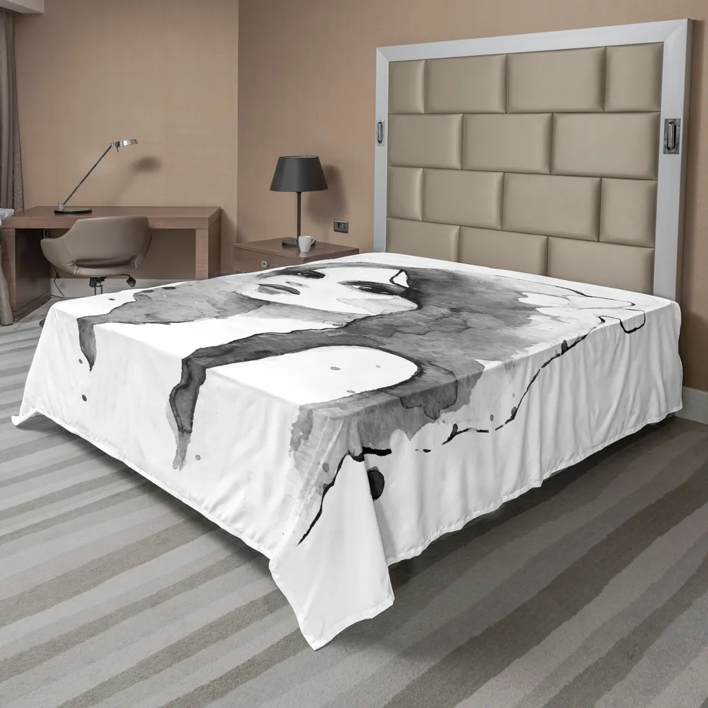 Lenzuolo ABAKUHAUS Bianco Nero 244x205: Effetto Acquerello Moderno