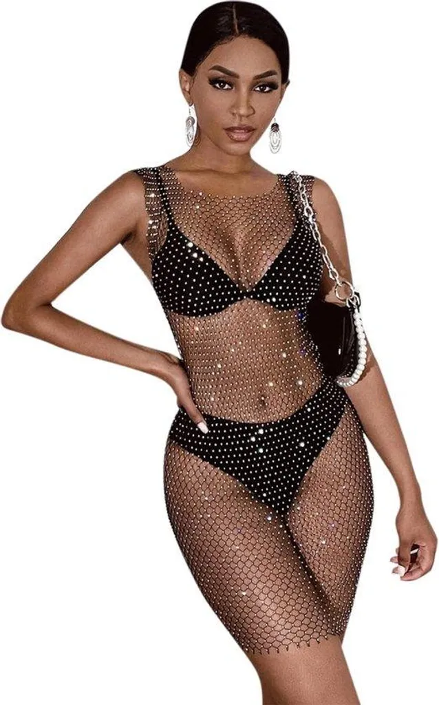 Sortie de plage pour femme style bikini cover-up en maille noire chic