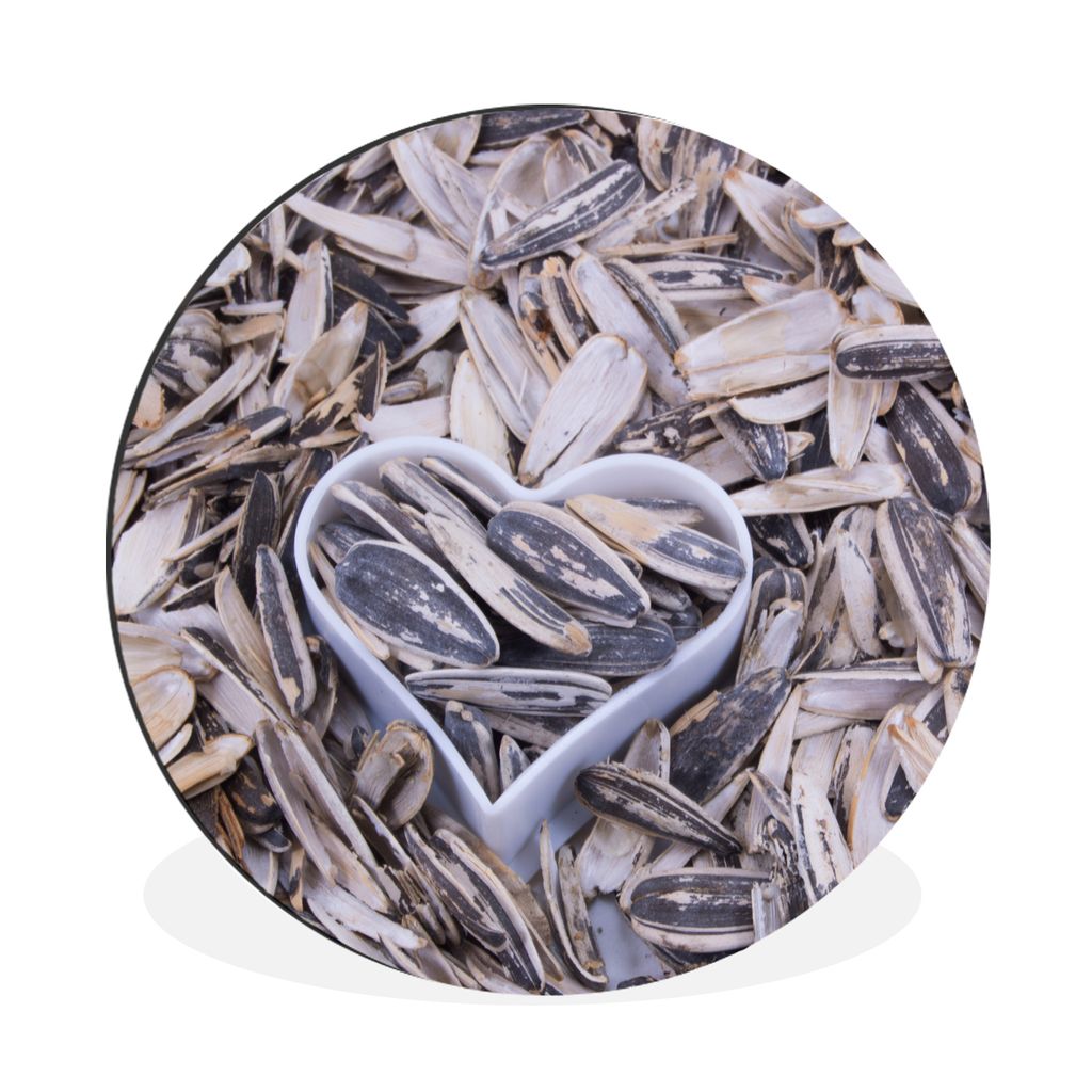MuchoWow Aluminium Wandkreis Sonnenblumenkerne mit einem herzförmigen Aussehen zwischen den Kernen Ø 90 cm Wanddeko Modern Wohnzimmer - Mauerkr...
