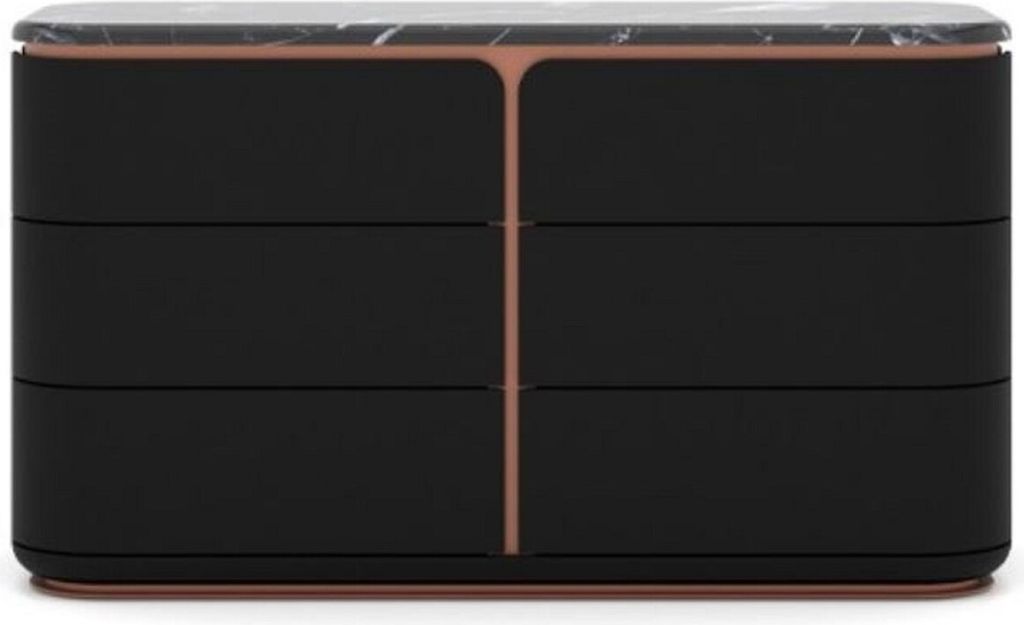 Casa Padrino Luxus Massivholz Kommode mit 6 Schubladen Schwarz / Kupfer 150 x 50 x H. 90 cm - Schlafzimmer Kommode - Schlafzimmer Möbel - Luxus M...