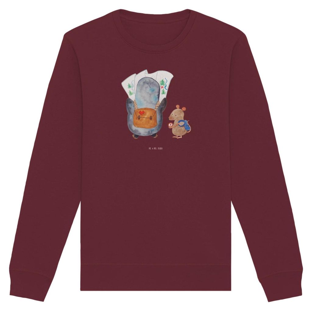Mr. & Mrs. Panda Baumwoll Pullover Pinguin & Maus Wanderer Größe L - Burgundy - Geschenk, Pinguine, Sweatshirt, Roadtrip, Pulli, Fair Fashion, Wa...