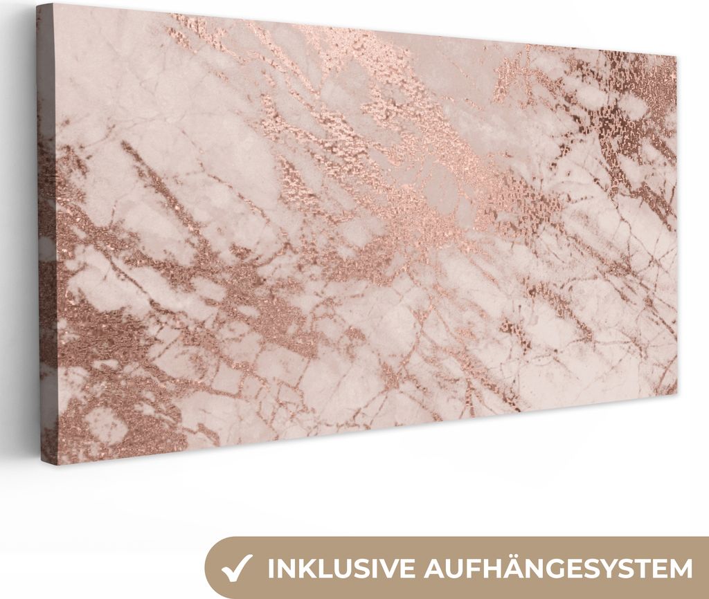 MuchoWow - Leinwandbilder - Marmor - Rosa - Luxus - Marmoroptik - Glitzer - Design, Wandbild, Wanddeko Bilder Wohnzimmer, 40x20 cm