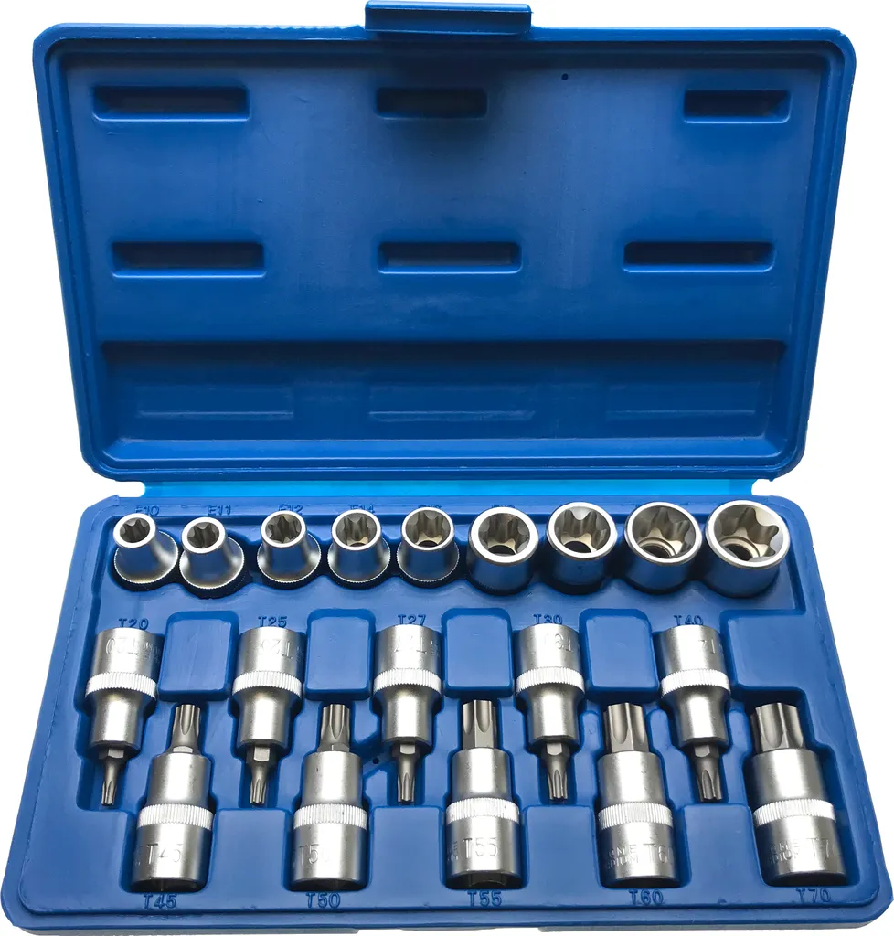 Jeu de douilles TORX femelles E et mâles T Nuss kit complet de 19 pièces