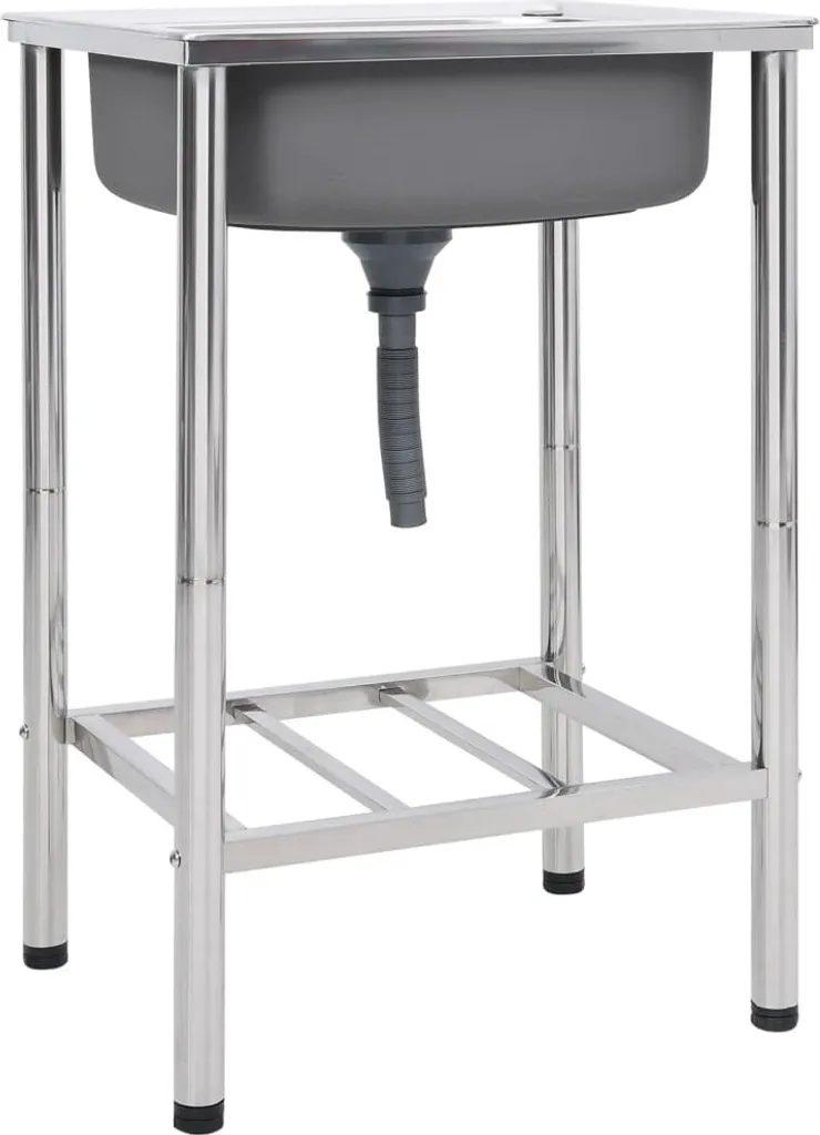 Évier de camping en acier inoxydable - Bassine mobile avec robinet 50cm