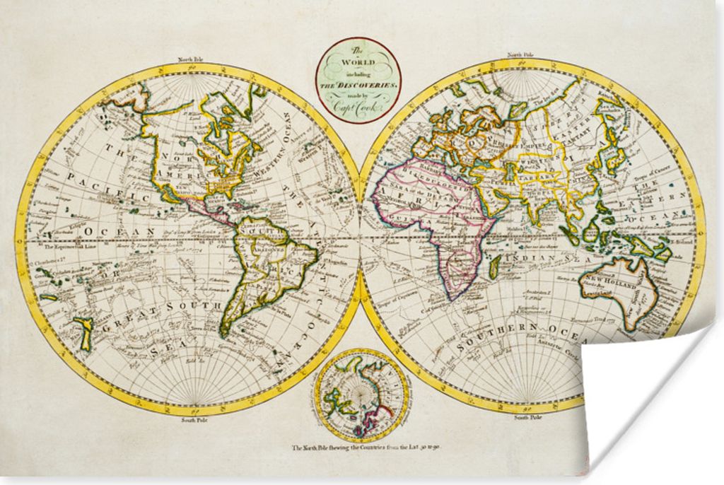 MuchoWow Poster Weltkarte - Vintage - Farben 30x20 cm - Plakate - Print