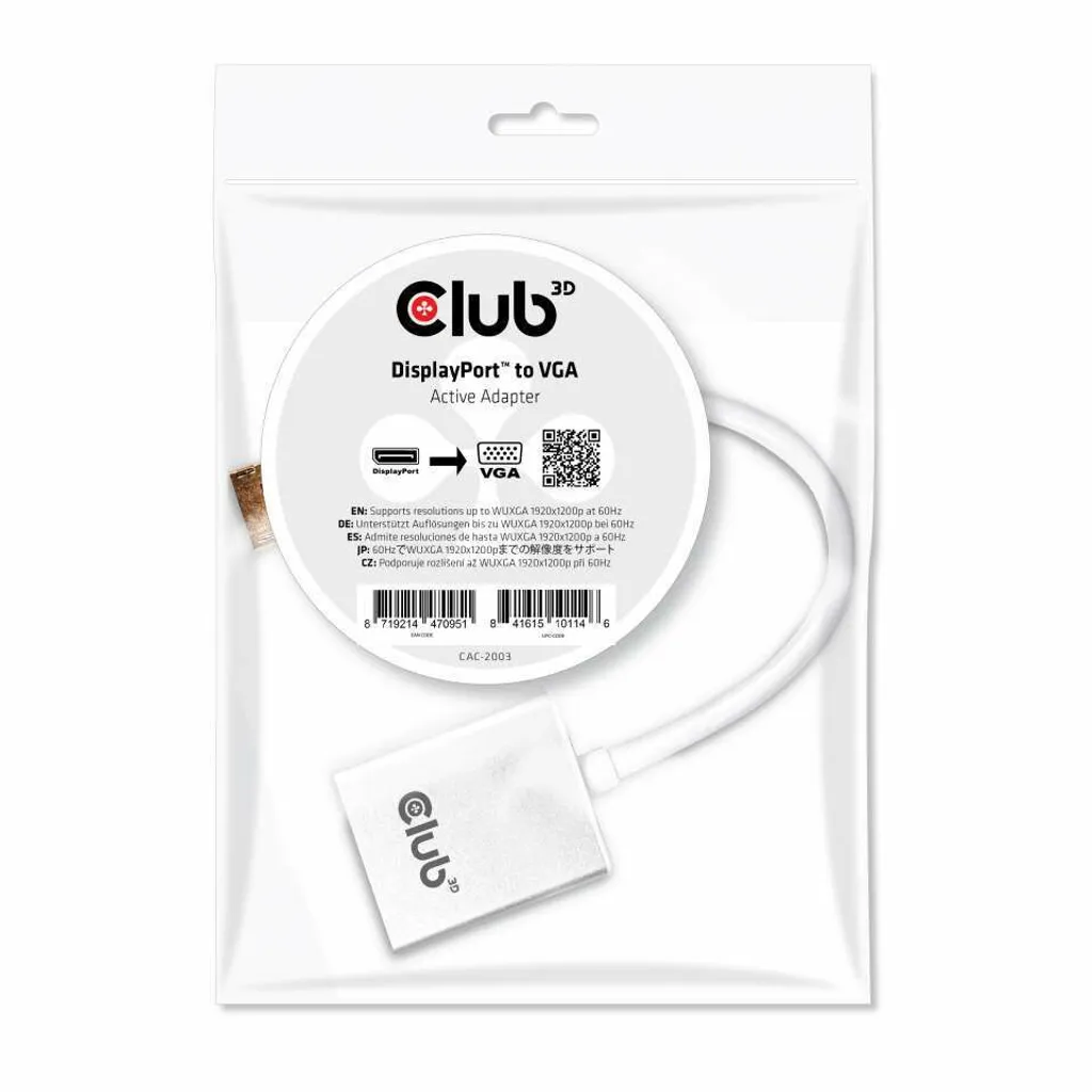 Club3D Adaptateur DisplayPort vers VGA Actif CAC-1002 Noir Polybeux