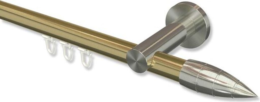 Interdeco Innenlaufstange, Gardinenstange mit Innenlauf Messing-Optik / Edelstahl-Optik Modell Platon Samanto, 20 mm Ø 1-läufig, 200 cm