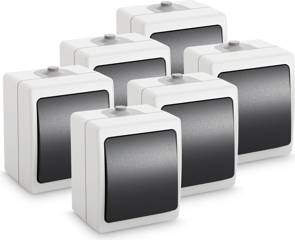 ABSINA Aufputz Wechselschalter für Feuchtraum - 6x 1fach Aufputz Schalter IP54, 250V, 10A - Aufputzschalter für Feuchtraum