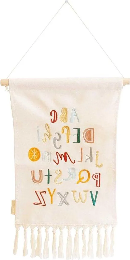 Tapis mural enfant alphabet en coton beige - Déco murale style bohème