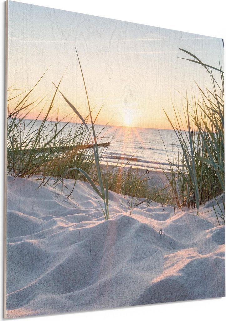 DEQORI Holzbild 50x50 cm 'Ostsee Sonnenuntergang' Bild auf Holz Wandbild Kunstdruck