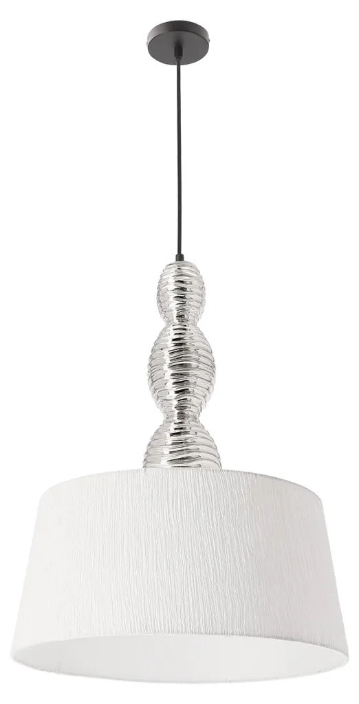 Luminaire suspension 1xE27 60W argent blanc avec verre rainuré décoratif