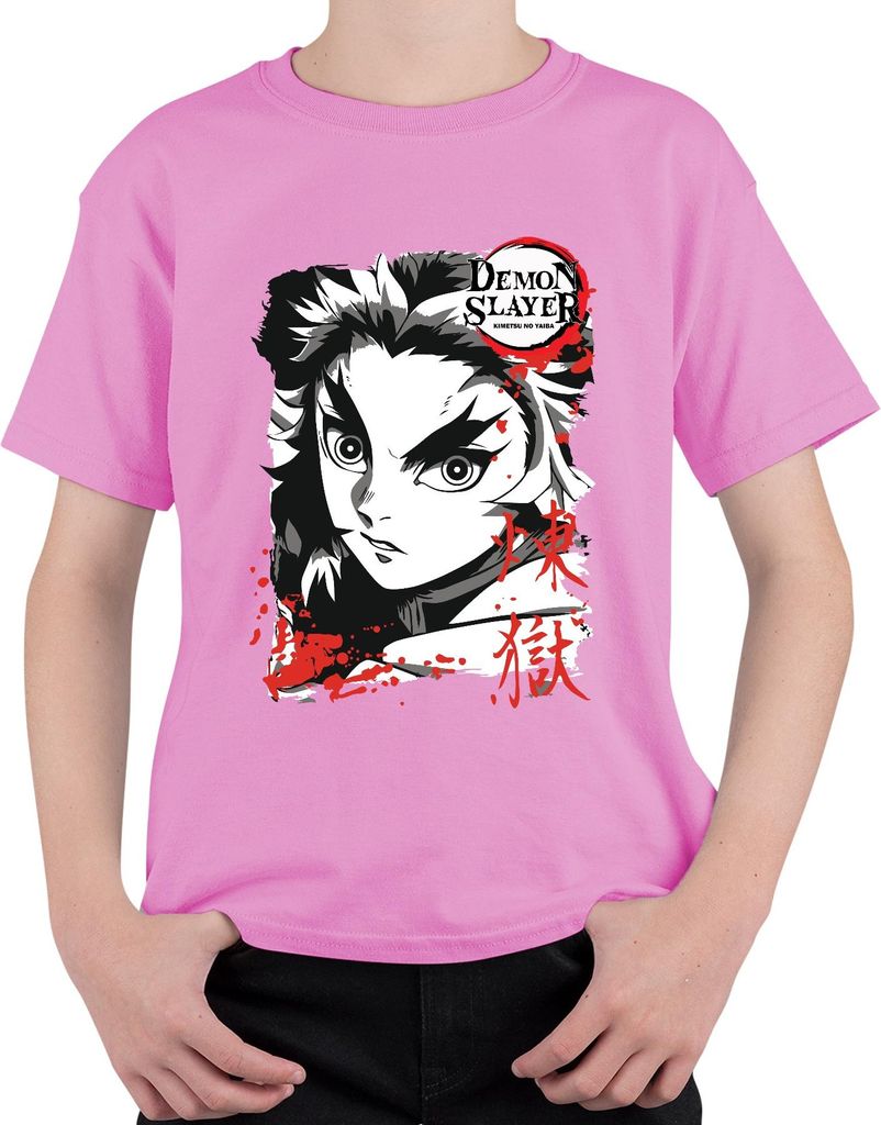 Demon Slayer Kimetsu no Yaiba Rengoku Feuer Anime Geschenk Uni Kinder T-Shirt, Pink, 128