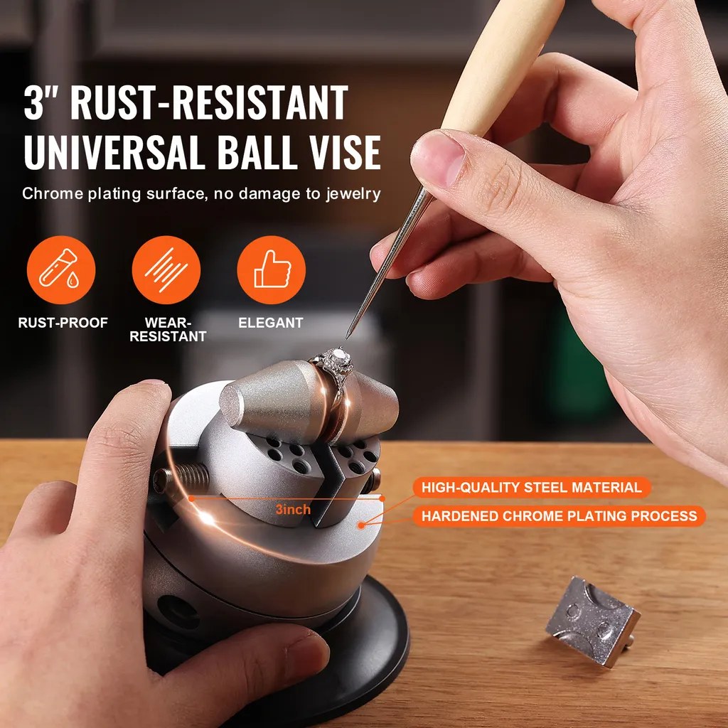 SucceBuy Ball Vise: strumento di incisione da 3" con rotazione a 360°. 30 attacchi PCS per lavori di intarsio di pietre preziose e piccole incisioni. Blocco standard per incisioni professionali di gioiellieri - 8